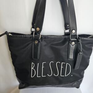 RAE DUNN "BLESSED" Blk/White Bible/Tote Bag Minimalist